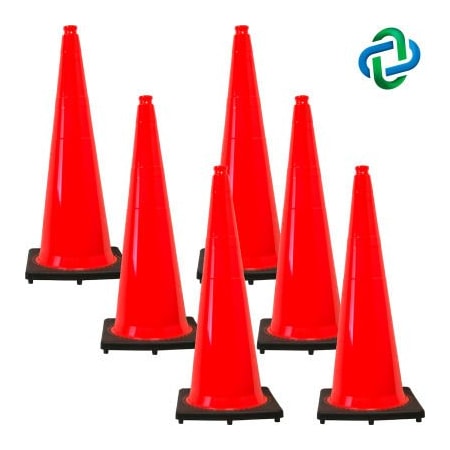 Gec Mr Chain Traffic Cone, 36in, Traffic Orange, 6/Pack 98013-6